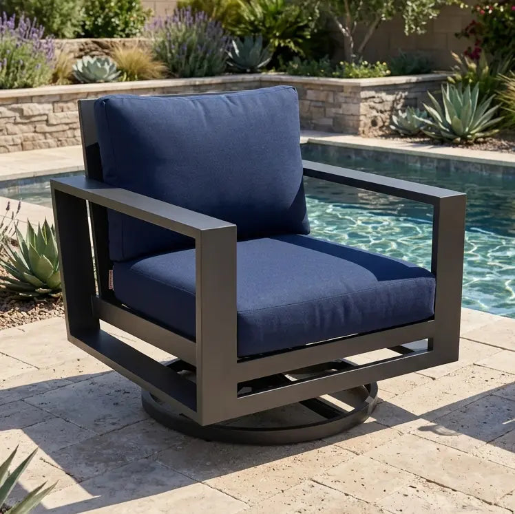 Sutton Cushioned Swivel Rocker - Indigo Acrylic - The Great Escape