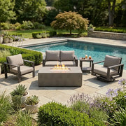 Sutton Grey 5 Piece Loveseat Firepit Chat Group Dove - The Great Escape