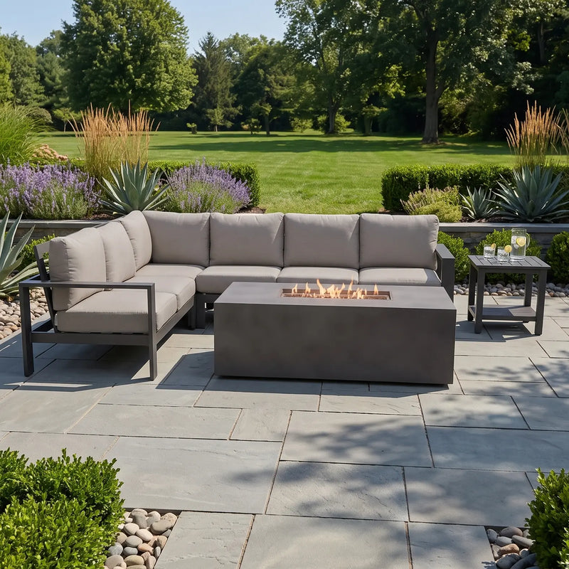 Sutton Grey 6 Piece Sectional Firepit/Chat Group Dove - The Great Escape
