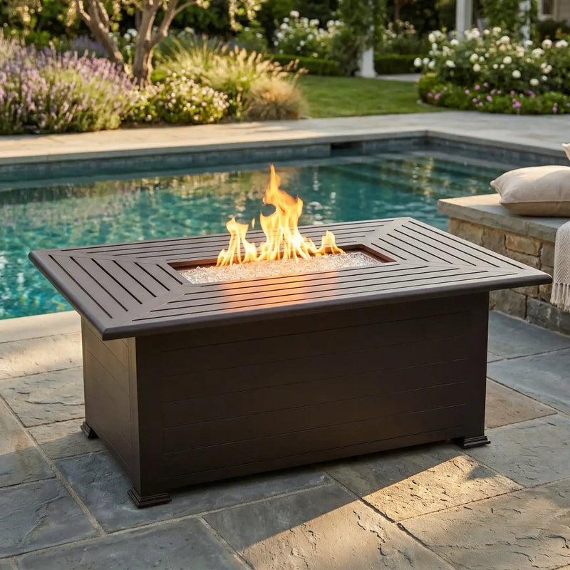 36"x58" Farnham Brown Fire Table W/ Lid - The Great Escape