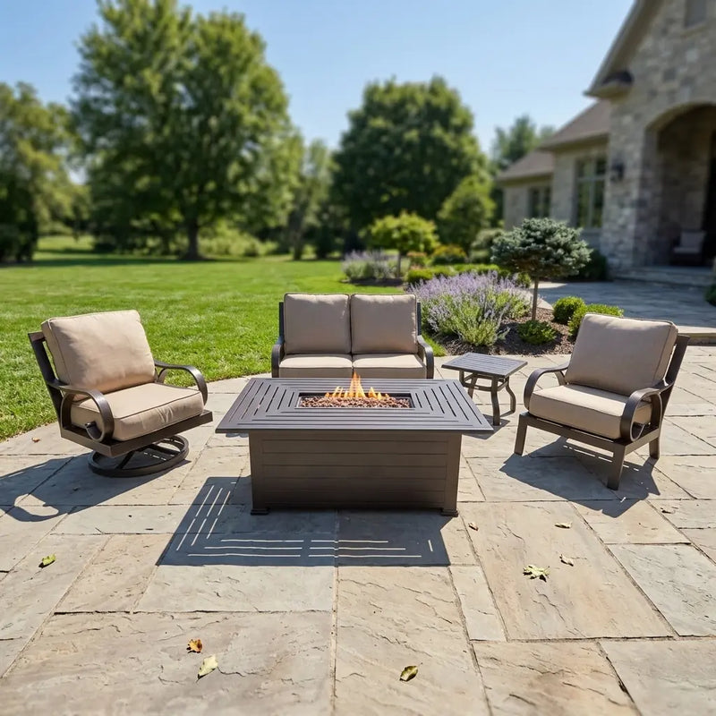Aberdeen 5 Piece Loveseat Firepit Chat Group - The Great Escape