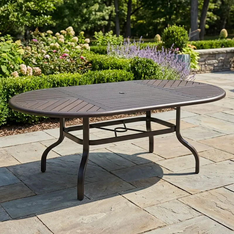 42x76 Inch Oval Scoria Farnham Slat Dining Table - The Great Escape