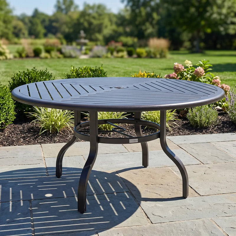 60 Inch Round Scoria Farnham Slat Dining Table - The Great Escape