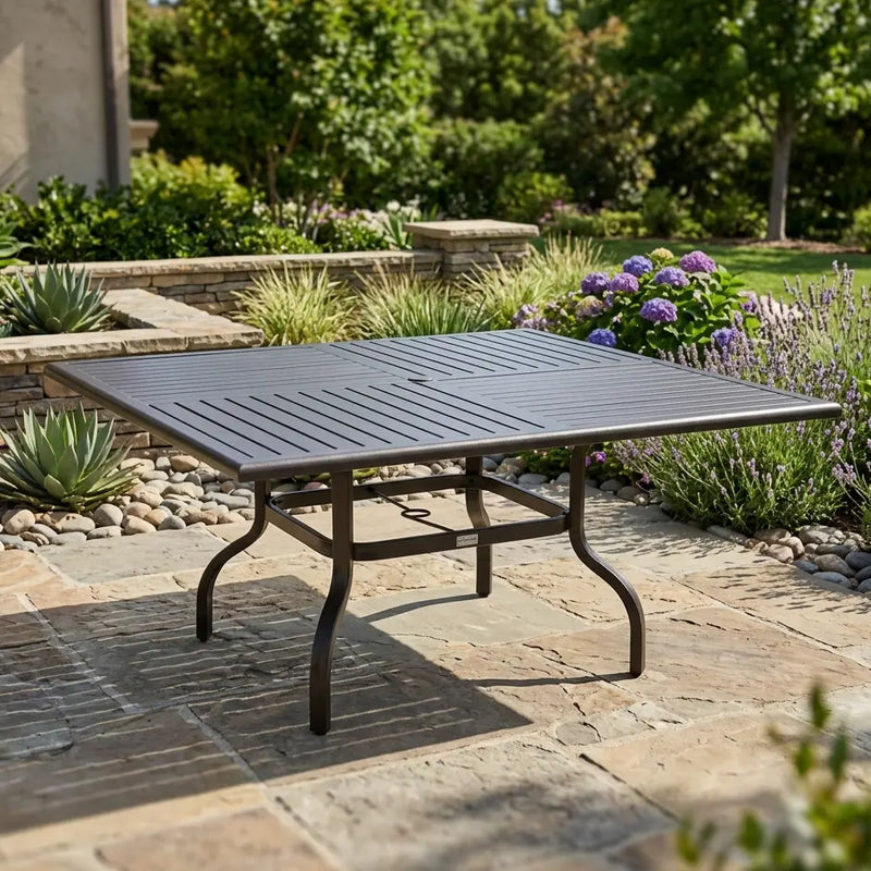 66 Inch Square Scoria Farnham Slat Dining Table - The Great Escape