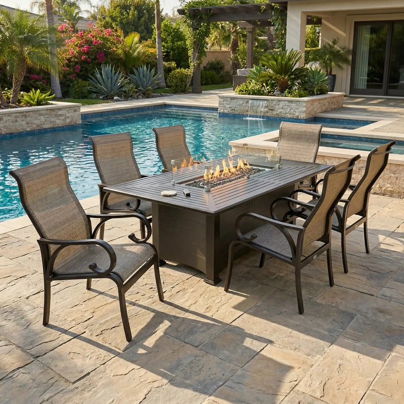 Aberdeen 7 Piece Firepit Dining Group - The Great Escape