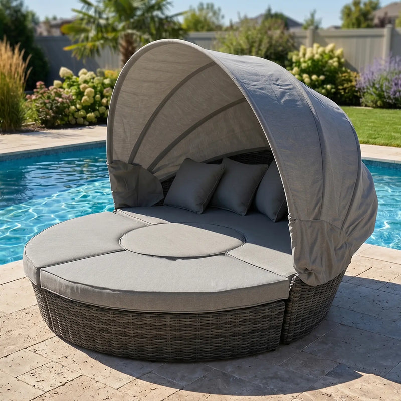 St. Kitts Grey 4 Piece 76" Rd. Daybed W/ Canopy Makar Oyster - The Great Escape