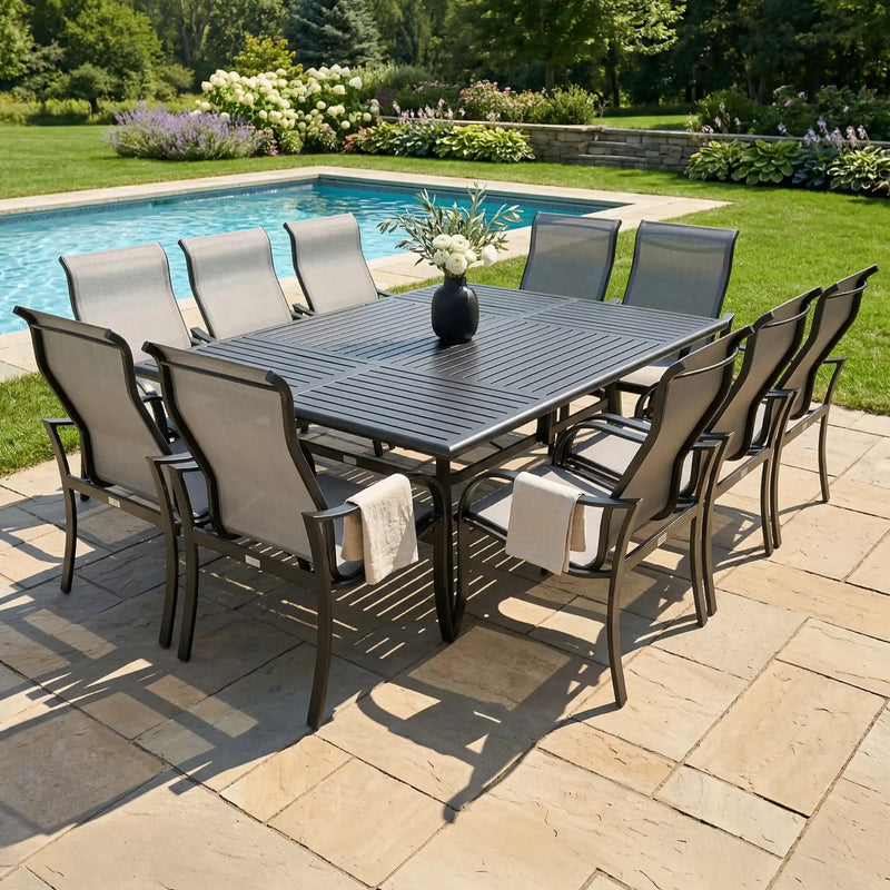 Coastline 11 Piece Black Dining Group W/ 60"x84" Rect. Table - The Great Escape