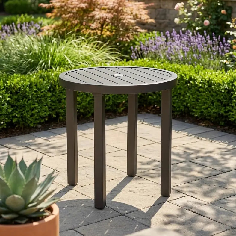 28" Round Black Poly Plank Bistro Table  - The Great Escape