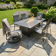 Coastline 7 Piece Black Firepit Dining Group - The Great Escape
