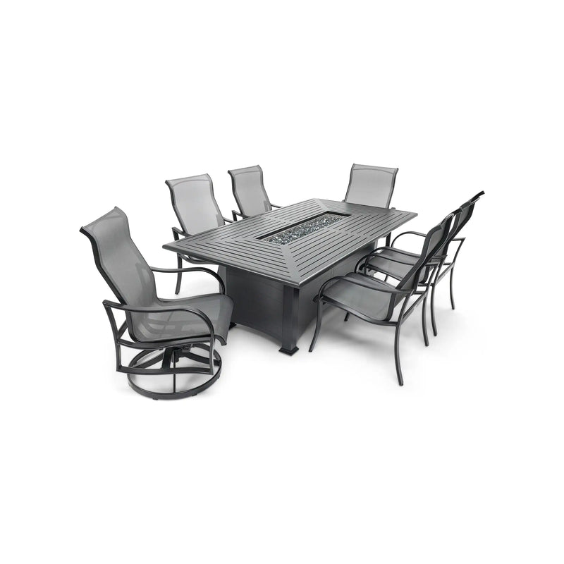 Coastline 7 Piece Black Firepit Dining Group - The Great Escape