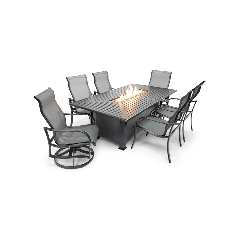 Coastline 7 Piece Black Firepit Dining Group - The Great Escape