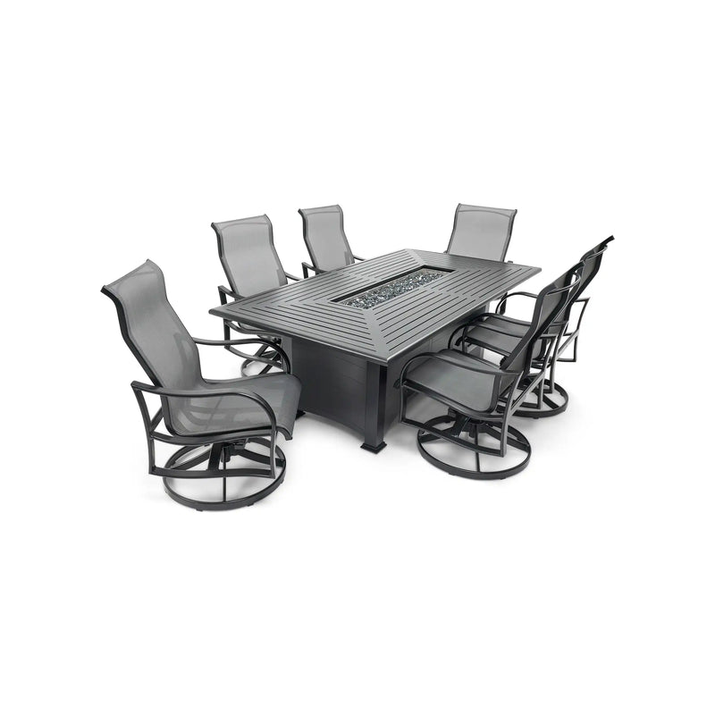 Coastline 7 Piece Black Firepit Dining Group - The Great Escape