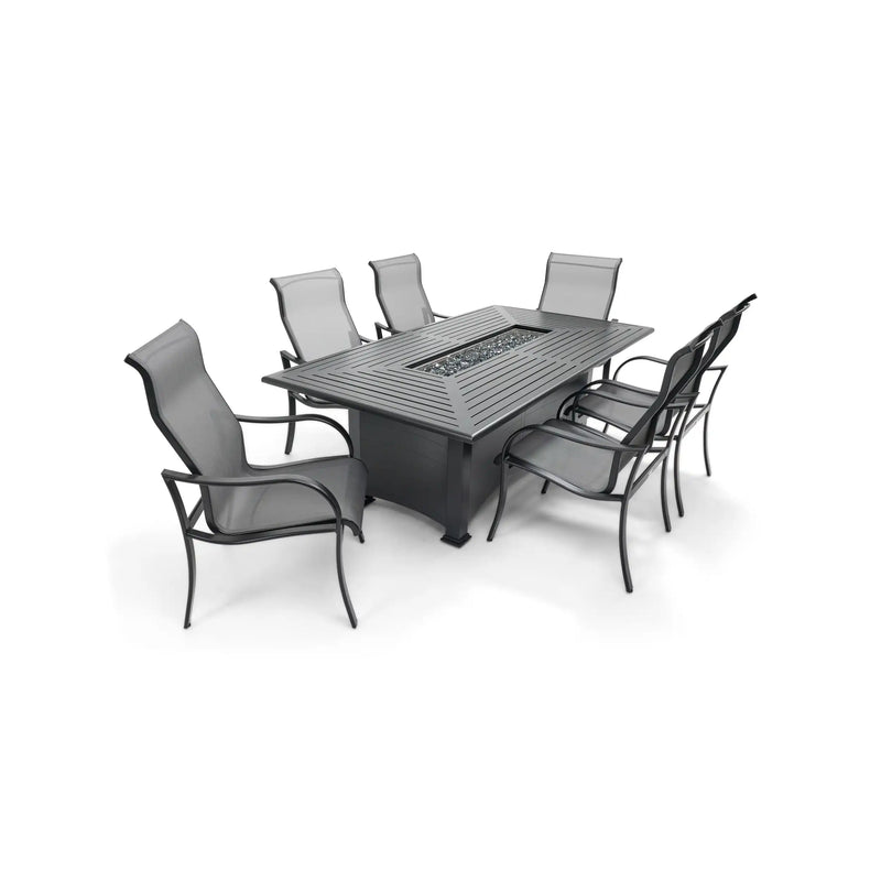 Coastline 7 Piece Black Firepit Dining Group - The Great Escape