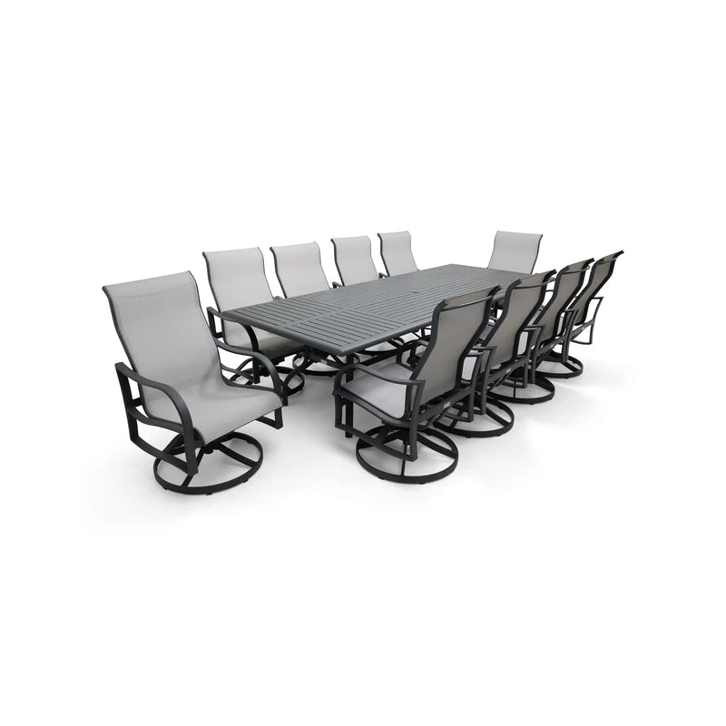 Coastline 11 Piece Graphite Dining Group W/ 44"x112" Rect. Table - The Great Escape