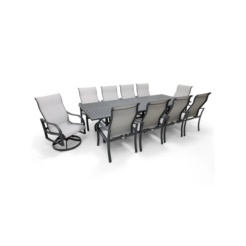 Coastline 11 Piece Graphite Dining Group W/ 44"x112" Rect. Table - The Great Escape