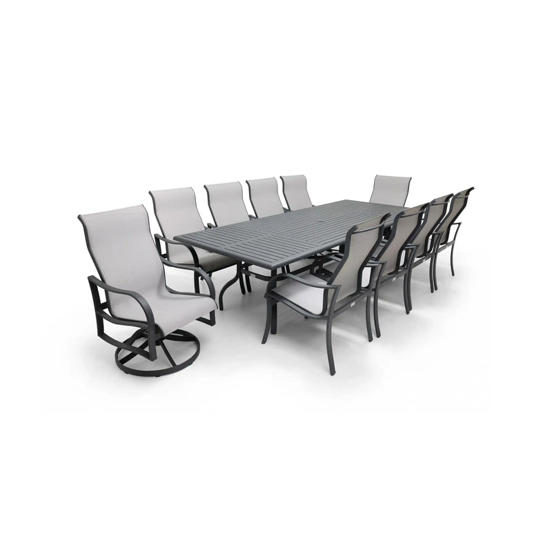 Coastline 11 Piece Graphite Dining Group W/ 44"x112" Rect. Table - The Great Escape