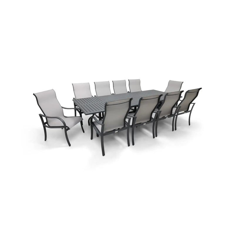 Coastline 11 Piece Graphite Dining Group W/ 44"x112" Rect. Table - The Great Escape