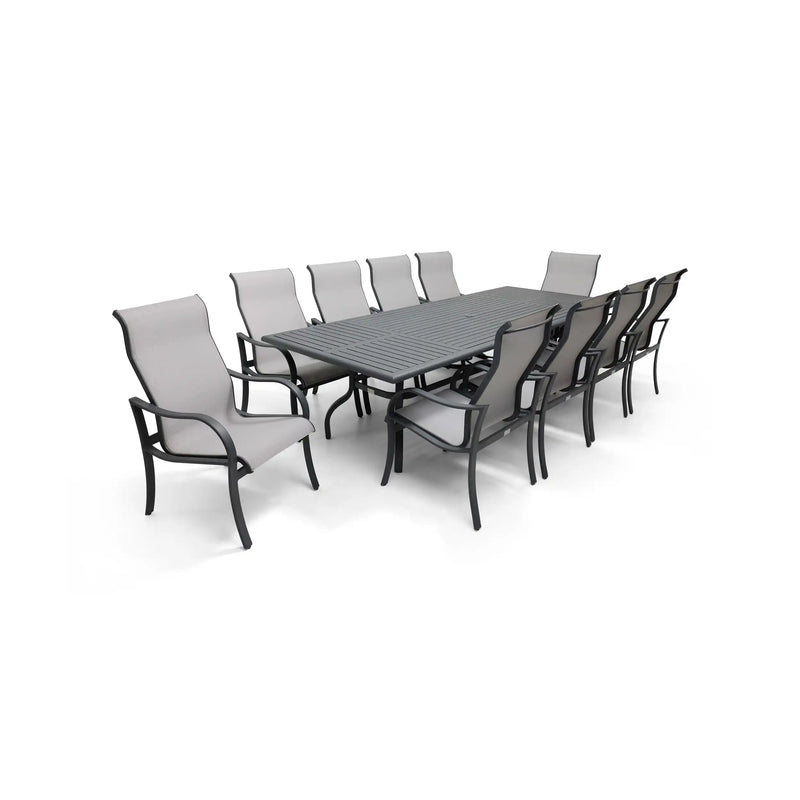 Coastline 11 Piece Graphite Dining Group W/ 44"x112" Rect. Table - The Great Escape