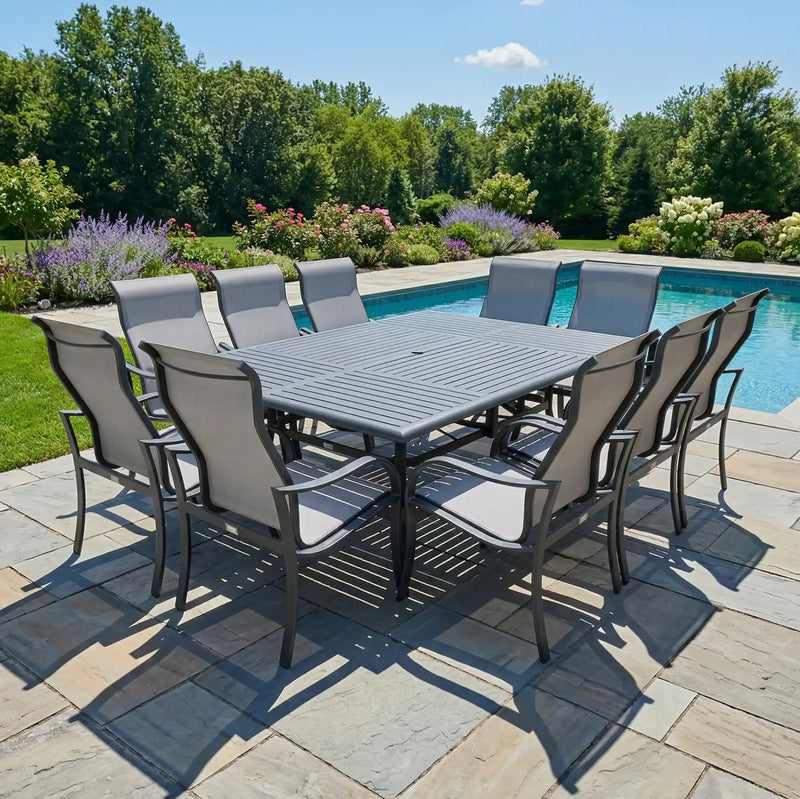 Coastline 11 Piece Graphite Dining Group W/ 60"x84" Rect. Table - The Great Escape