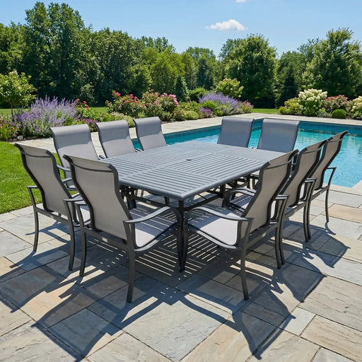 Coastline 11 Piece Graphite Dining Group W/ 60"x84" Rect. Table - The Great Escape
