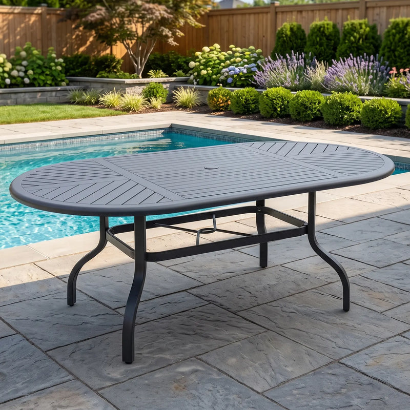 42x76 Inch Oval Graphite Farnham Slat Dining Table - The Great Escape
