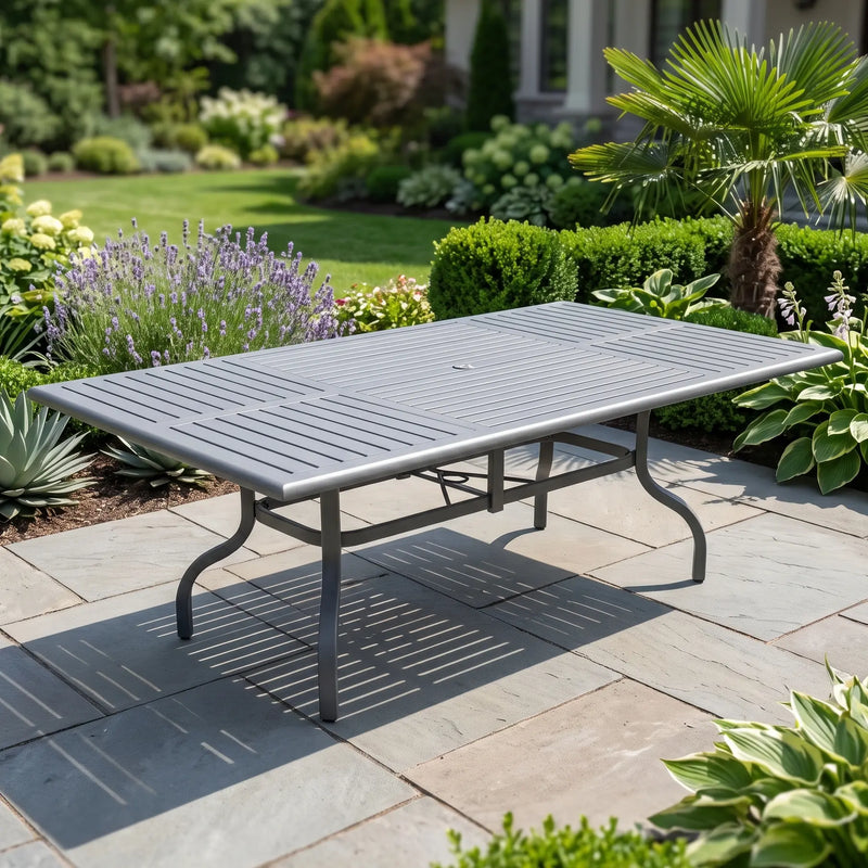 44x84 Inch Rectangle Graphite Farnham Slat Dining Table - The Great Escape