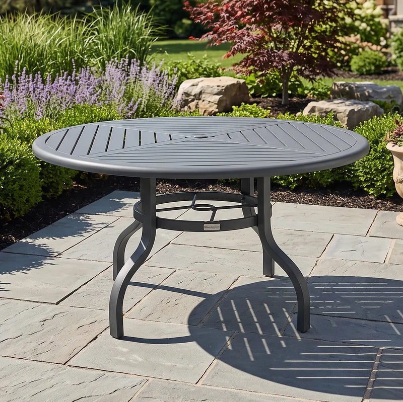 54 Inch Round Graphite Farnham Slat Dining Table - The Great Escape