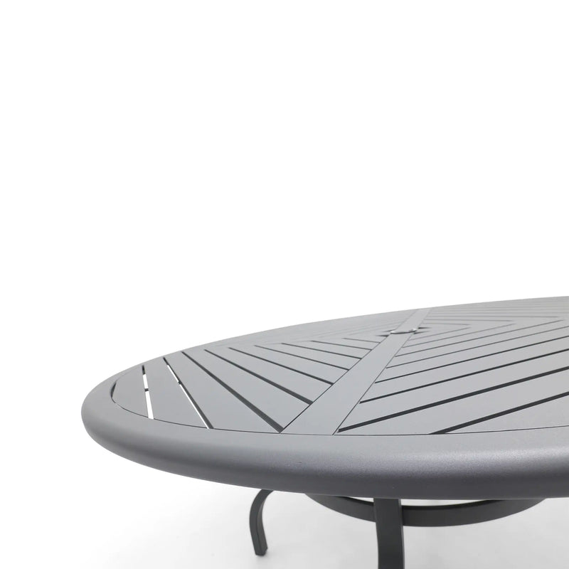 60 Inch Round Graphite Farnham Slat Dining Table - The Great Escape