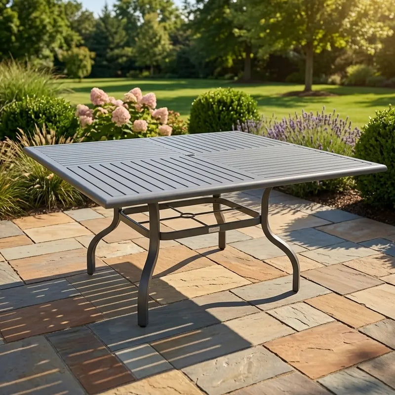 66 Inch Square Graphite Farnham Slat Dining Table - The Great Escape