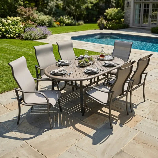 Coastline 7 Piece Graphite Oval Dining Group - The Great Escape