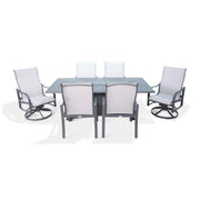 Coastline 7 Piece Graphite Firepit Dining Group With 2 Swivel Rockers - The Great Escape