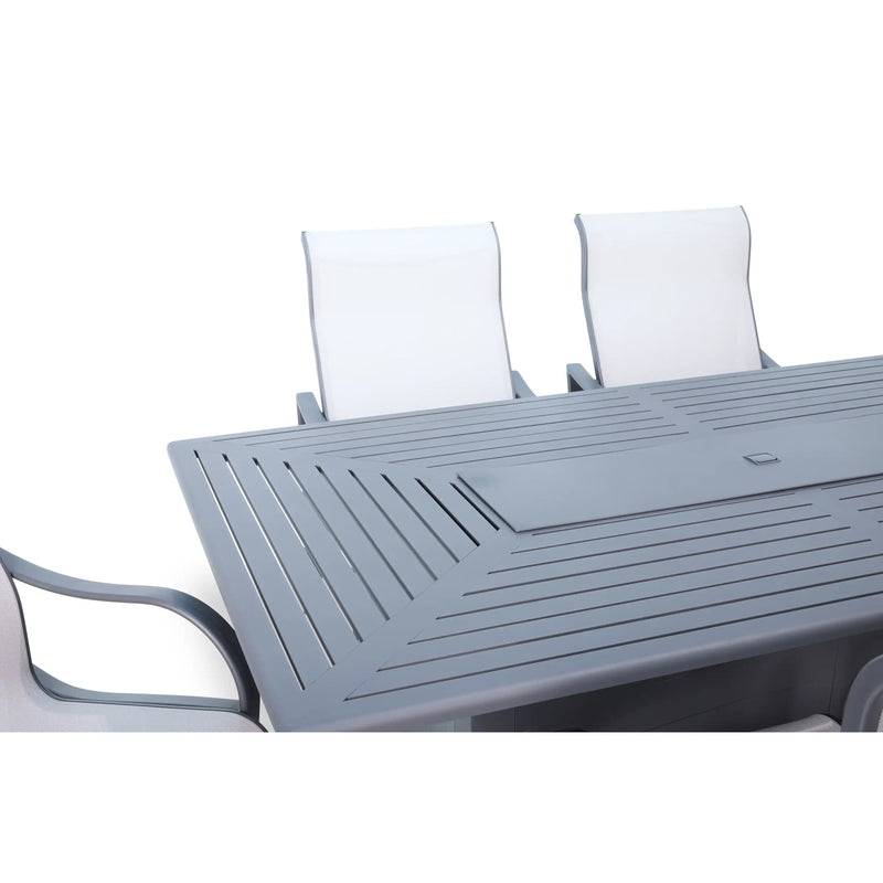 Coastline 7 Piece Graphite Firepit Dining Group With 2 Swivel Rockers - The Great Escape