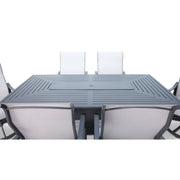 Coastline 7 Piece Graphite Firepit Dining Group With 2 Swivel Rockers - The Great Escape