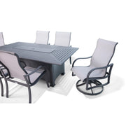 Coastline 7 Piece Graphite Firepit Dining Group With 2 Swivel Rockers - The Great Escape