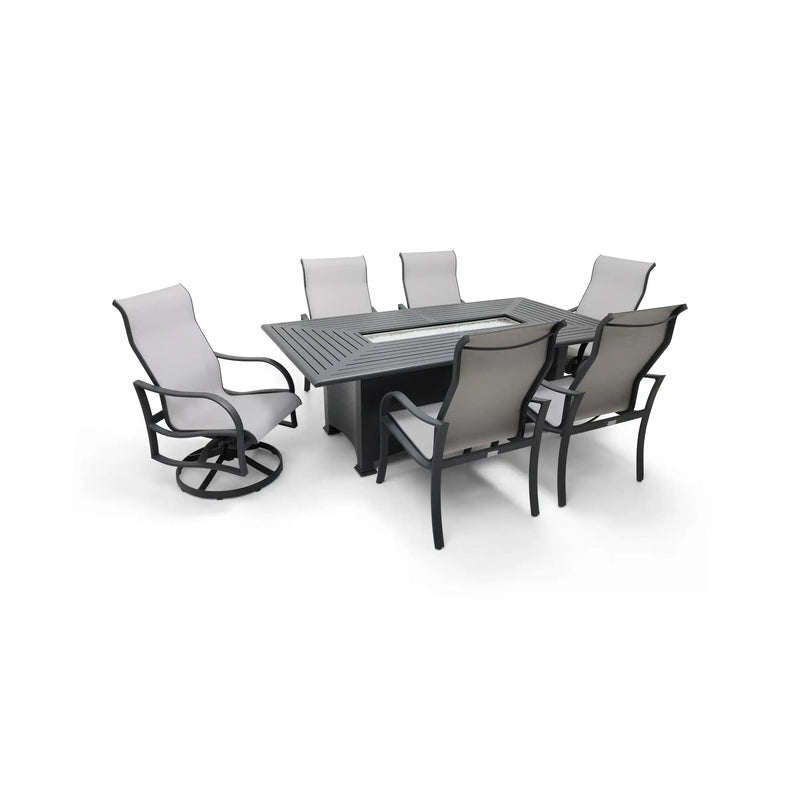 Coastline 7 Piece Graphite Firepit Dining Group - The Great Escape