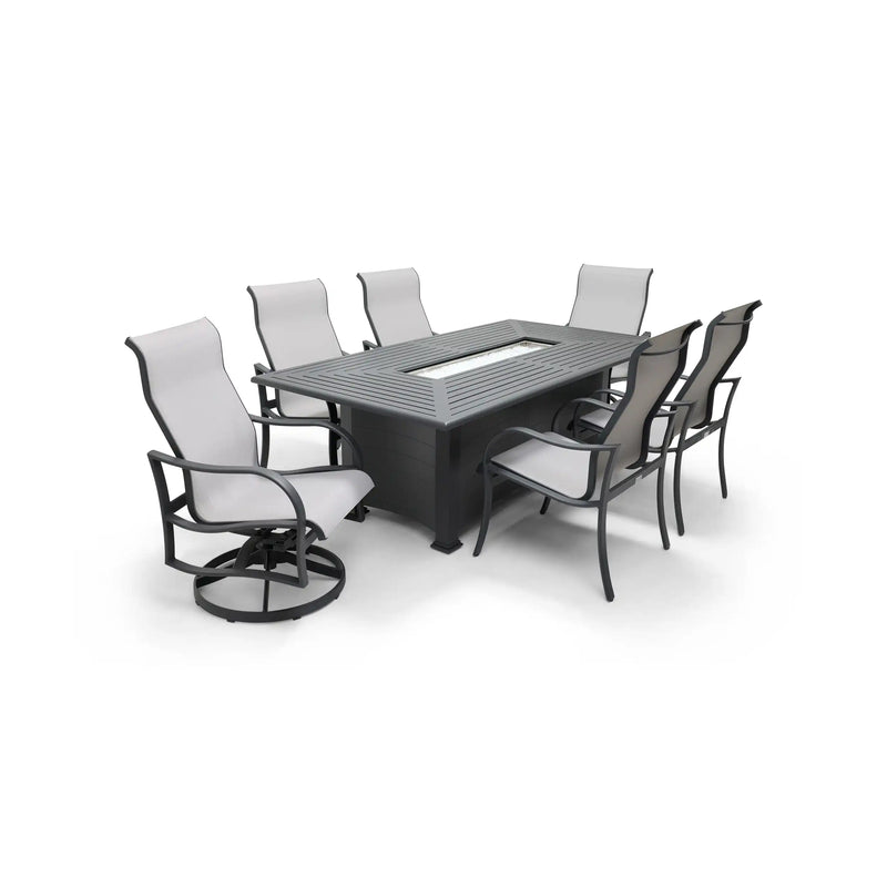 Coastline 7 Piece Graphite Firepit Dining Group - The Great Escape