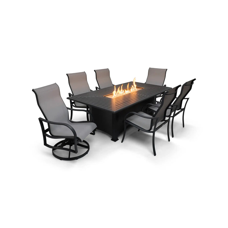 Coastline 7 Piece Graphite Firepit Dining Group - The Great Escape