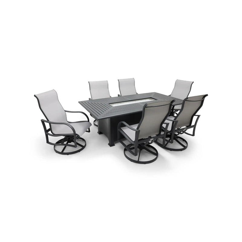 Coastline 7 Piece Graphite Firepit Dining Group - The Great Escape