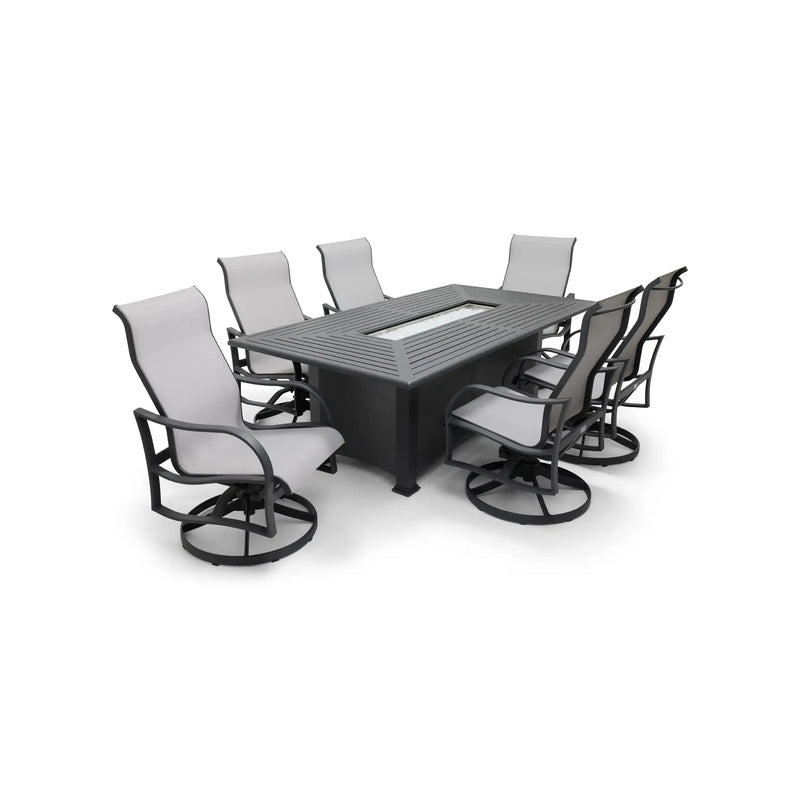 Coastline 7 Piece Graphite Firepit Dining Group - The Great Escape