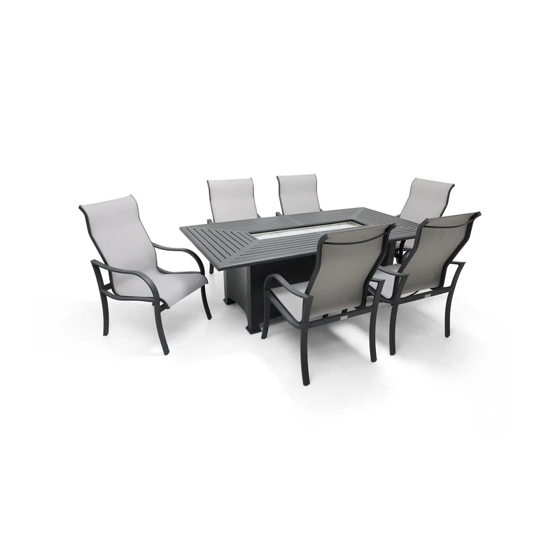 Coastline 7 Piece Graphite Firepit Dining Group - The Great Escape