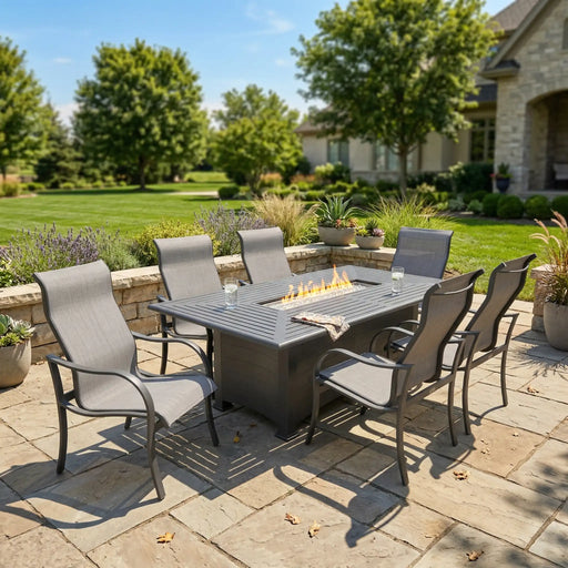 Coastline 7 Piece Graphite Firepit Dining Group - The Great Escape