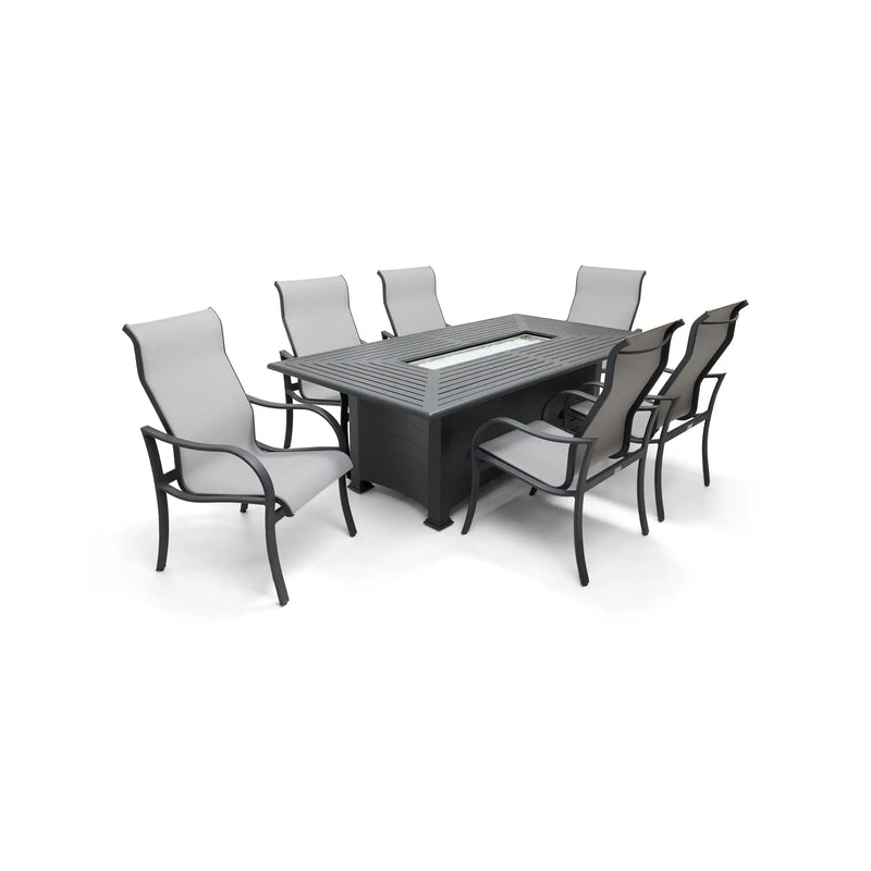 Coastline 7 Piece Graphite Firepit Dining Group - The Great Escape