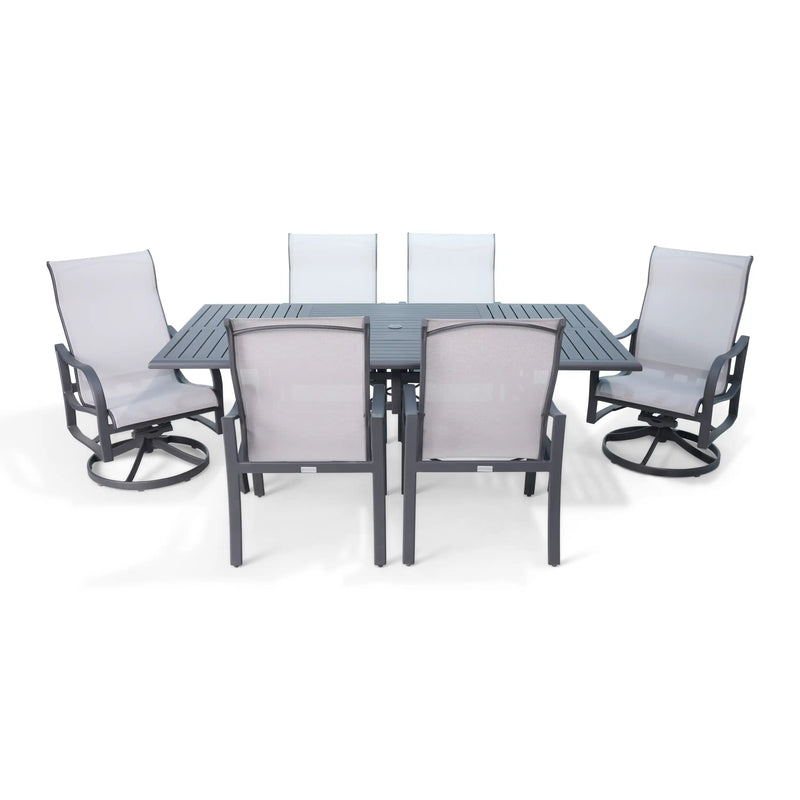Coastline 7 Piece Graphite Dining Group With 2 Swivel Rockers - The Great Escape