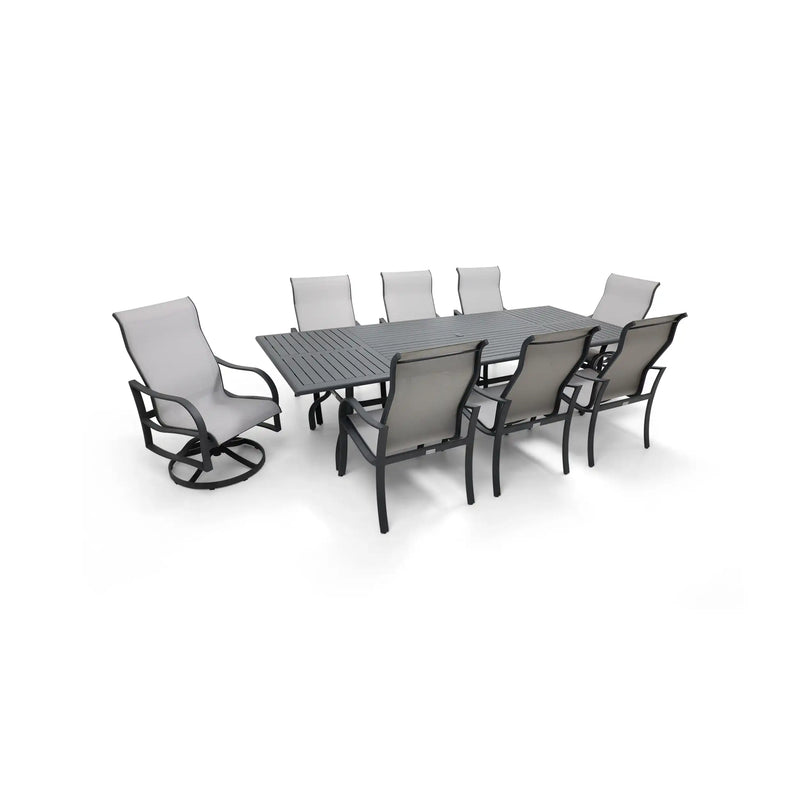 Coastline 9 Piece Graphite Dining Group W/ 44"x112" Rect. Table - The Great Escape