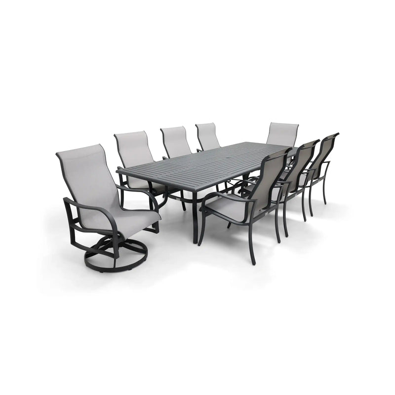 Coastline 9 Piece Graphite Dining Group W/ 44"x112" Rect. Table - The Great Escape
