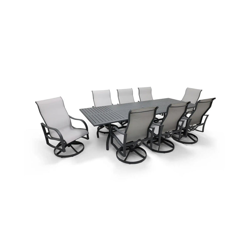Coastline 9 Piece Graphite Dining Group W/ 44"x112" Rect. Table - The Great Escape