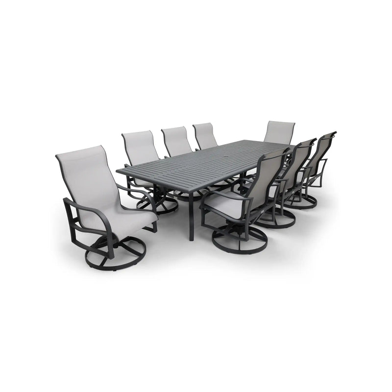 Coastline 9 Piece Graphite Dining Group W/ 44"x112" Rect. Table - The Great Escape
