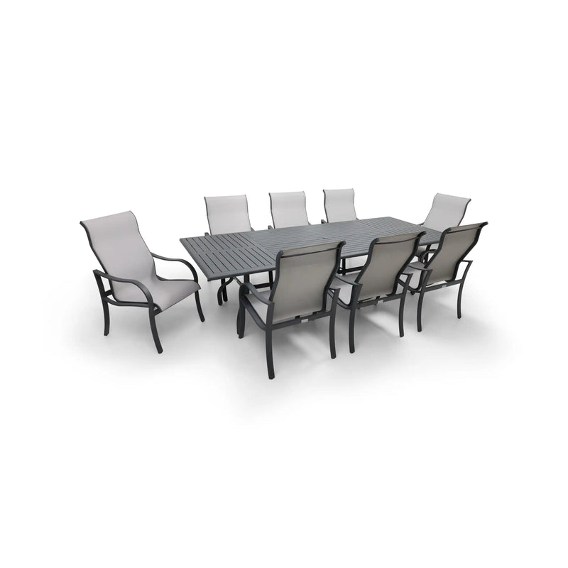 Coastline 9 Piece Graphite Dining Group W/ 44"x112" Rect. Table - The Great Escape