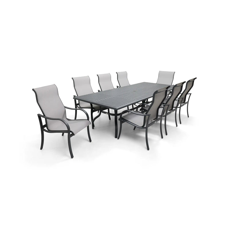 Coastline 9 Piece Graphite Dining Group W/ 44"x112" Rect. Table - The Great Escape