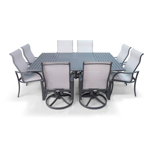 Coastline 9 Piece Graphite Dining Group With 2 Swivel Rockers - The Great Escape